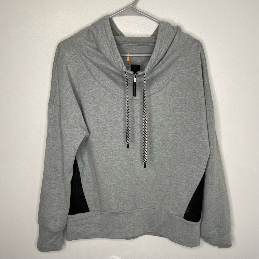 Lucy cowl neck 1/4 zip mesh back grey pullover medium